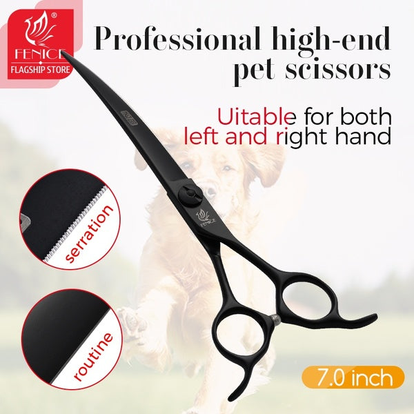 professional 7 inch curved cutting scissors blade with saw Teddy pet scissors for dog grooming shears makas tijeras