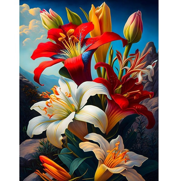 FIYO DIY 5D Lily Diamond Painting Full Drill with Number Kits Maison et Cuisine Mode Mosaïque Diamant Peinture Toile Décoration Murale Cadeau Artisan