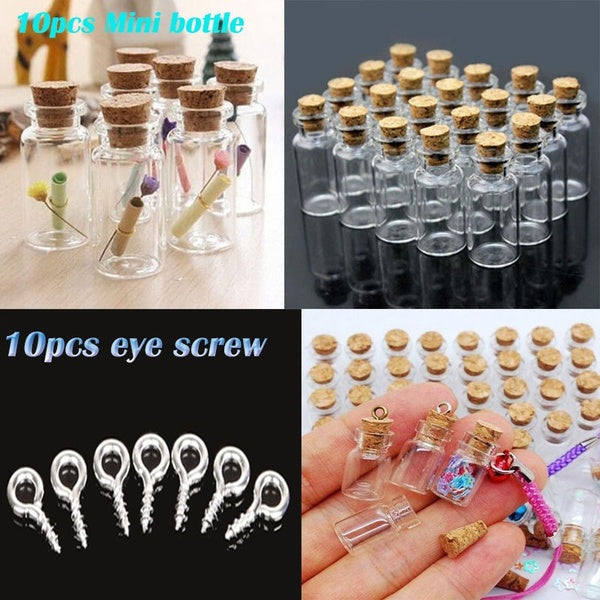 10pcs Transparent Clear Cute Tiny Mini Empty Cork Glass Bottles Wishing Vials Jars Container 0.5ml with 10pcs eye screw DIY Craft Gift