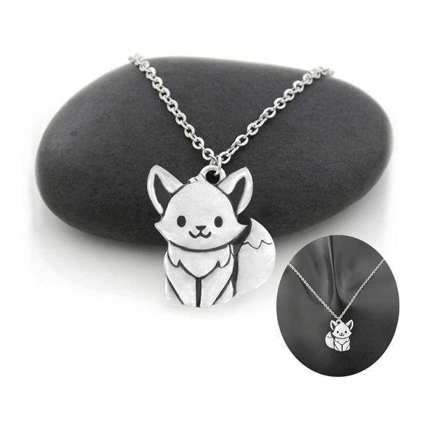 1 Piece Vintage Silver Simple Fox Pendant Necklace For Women Long Stainless Steel Chain Animal Lover Choker Necklace Jewelry Gift