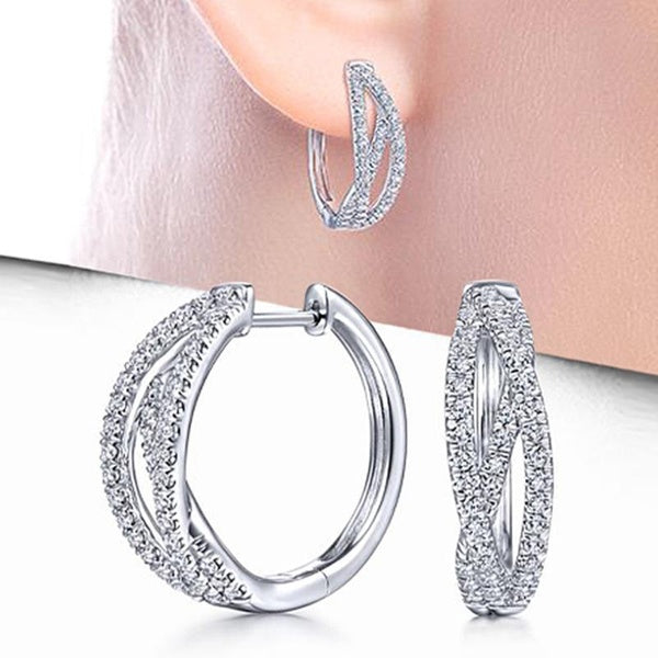 1 Pair Cross Twist Intertwined 925 Sterling Silver Diamond Hoop Earrings for Women Daily Casual Fashion Accessories
