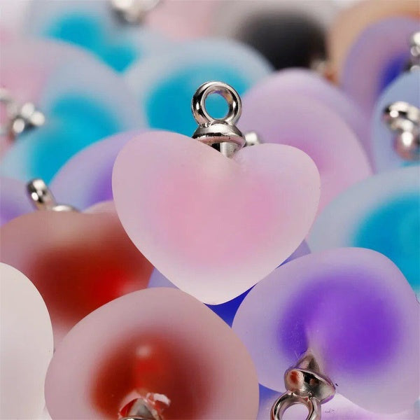 10pcs-lot 18mm Resin Frosted Multicolor Heart Charms For Handmade Bracelet Earrings Necklace Pendant DIY Jewelry Making Supplies