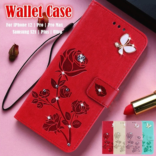 Glitter Wallet Leather Flip Case For Samsung Galaxy S24 S23 S22 S21 Ultra S20 S21 Plus A15 A25 A35 A55 A14 A24 A34 A54 A12 A32 A52 A72 A51 A71 iPhone