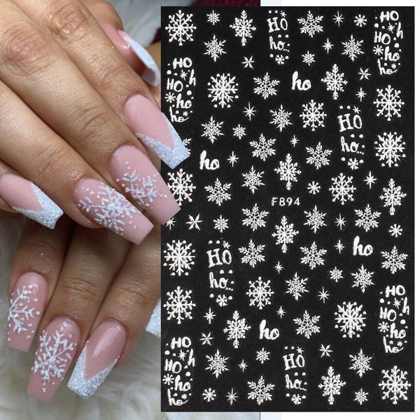 White Snowflake 3D Nail Sticker Merry Christmas Nail Art Decals Self Adhesive Sliders Winter New Year Manicure Decoration NFF896