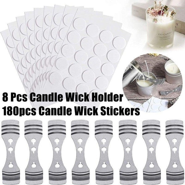 8 Pcs Candle Wick Holder, 180pcs Candle Wick Stickers, Silver Stainless Steel Candle Making Supplies for Candle Making, Candle DIY