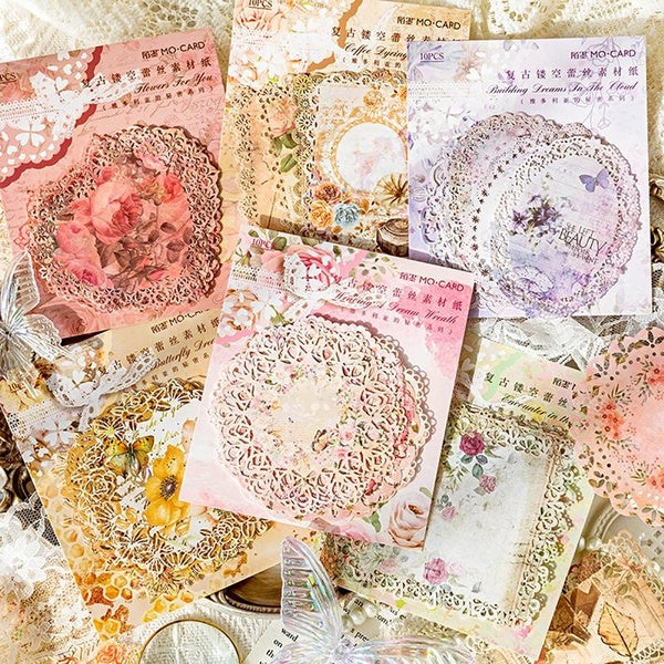 10Pcs-Pack Hollow Lace Series Decoration Paper Perfect for Journal Scrapbooking DIY Album Material Stationery