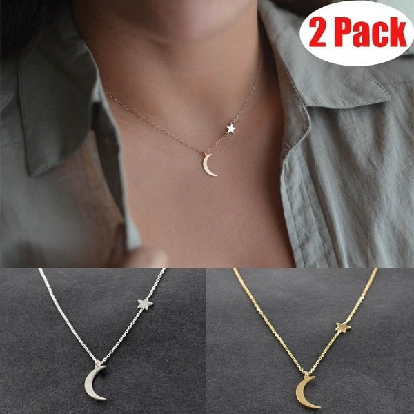 2Pcs Fashion Star Moon Choker Necklace Statement Short Choker Collier Jewelry Accessories for Women