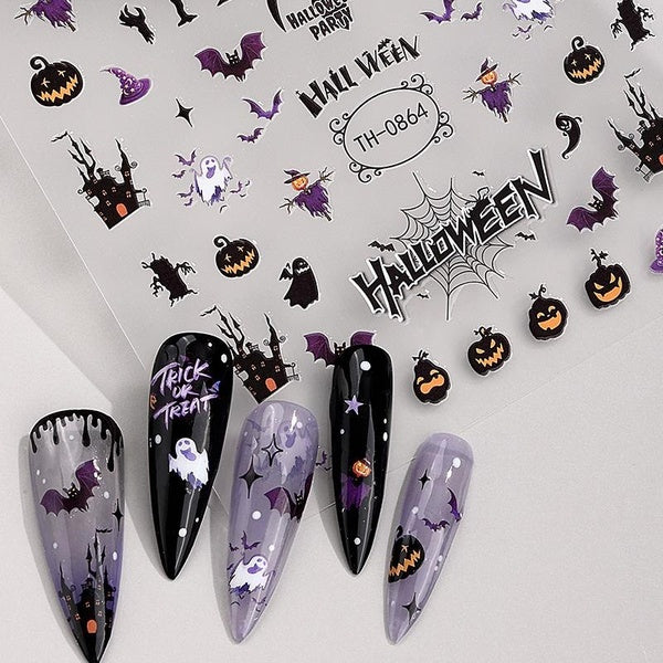 Glow in the Dark Halloween Nail Stickers & Decals - Funny and Stylish Fluorescent Nail Art Accessories with Back Adhesive