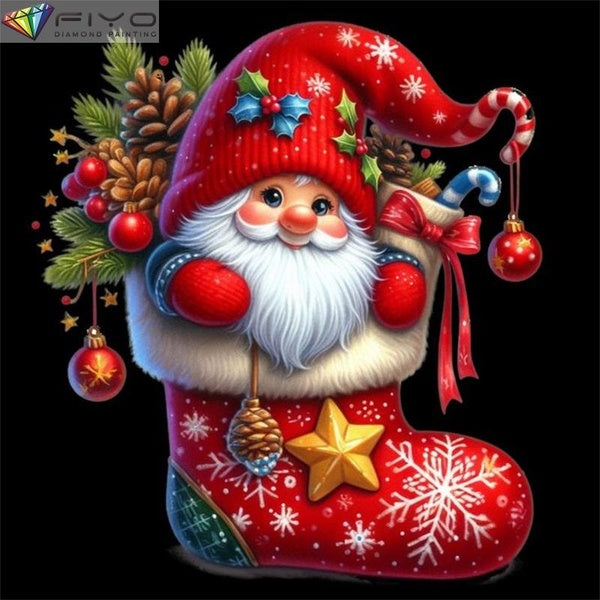 FIYO Christmas Stockings DIY 5D Diamond Painting Full Drill with Number Kits Home and Kitchen Fashion Mosaic Diamond Painting Canvas Wall Decoration