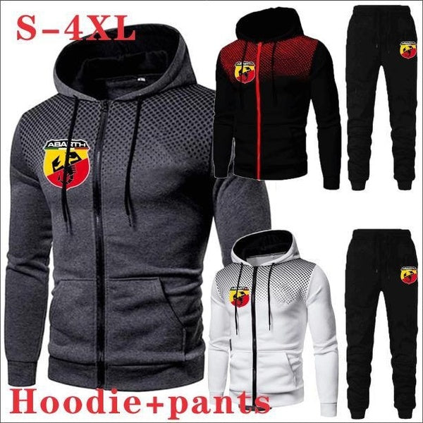 Newest ABARTH Hoodie Set Fashion Double Zipper Hoodie Mens Tracksuit Sports Wear Pullover Sweatershirt Suits-Sets Hoodies+Pants S-4XL