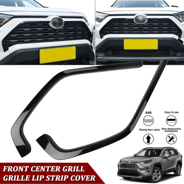 For Toyota RAV4 2019-2023 Car Front Center Grille Lip Stripes Grill Molding Trim Decals Glossy Black (2pcs)
