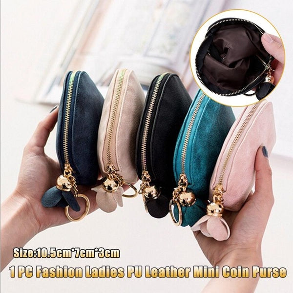 Mini portefeuille en cuir PU pour femmes, 1 pièce, pendentif Floral, porte-cartes, porte-clés, fermeture éclair, porte-monnaie