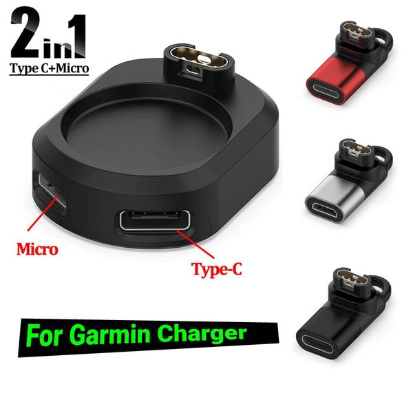 2 In 1 Type C-Micro Dock Watch Charger Adapter for Garmin Fenix 5 6 7x Venu Vivoactive 4 3 Forerunner 955 255 Portable Chargers