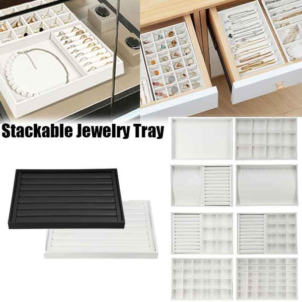 1Pc PU Stackable Jewelry Display Tray Case Jewelry Drawer Portable Jewelry Organizer Box for necklace ear studs earrings rings Jewellery