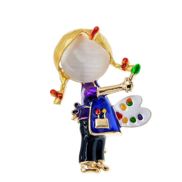 Enamel Painting Girl Brooches For Women Cute Opal Brooch Pin Fashion Kids Jewelry Funny Small Accessories Good Gift Matron Inn