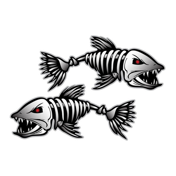 2pcs Fish Decal for Car Boat Truck Bumper Wall Laptop Big Fishing Vinyl Decal Sticker Skeleton Bones