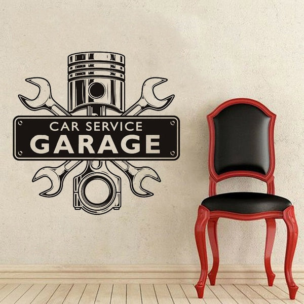 Repair Shop Wall Stickers Car Service Garage Words Sign Wrench Crossed Engine Removable Home Decoration Vinyl Wall Decals