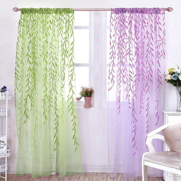 (1pc) Willow Leaf Sheer Window Curtains Fresh Pastoral Style Lierre Rideau Élégant Moderne Tulle Voile Rideaux pour Salon Chambre Cuisine Décoration