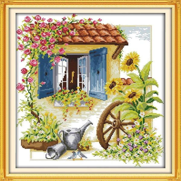 Sunshine Warms Home Cross Stitch Printed Pattern DIY Cross Stitch Kits Embroidery Needlework Sets DMC Counted Cross-Stitching