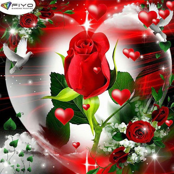 FIYO Rose DIY 5D Diamond Painting Full Drill with Number Kits Home and Kitchen Fashion Mosaic Diamond Painting Canvas Wall Decoration Gift Crafts for