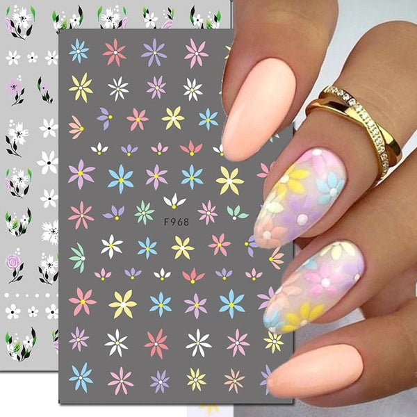 Nail Art Stickers Candy Colors Little Petals Florals Daisy Flowers Back Glue Nail Stickers Decoration For Nail Tips Beauty