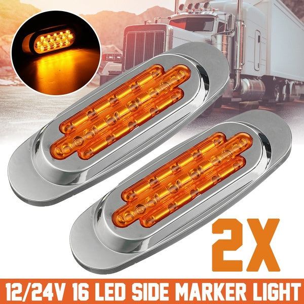 2Pcs 16LED 12-24V LED Side Marker Light Position Side Lights Universal For Truck Trailer-Amber - White - Red - Blue - Green