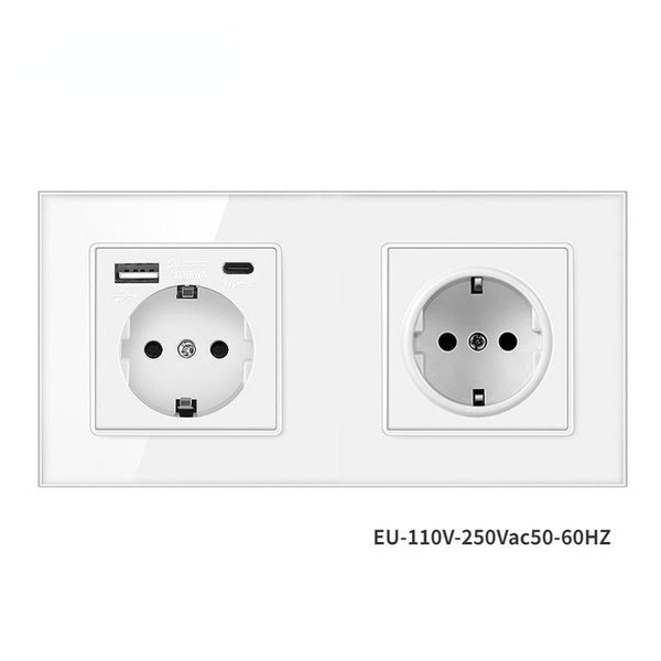 172 European Standard Socket Tempered Glass Panel TYPE C Plug Household USB Wall Socket