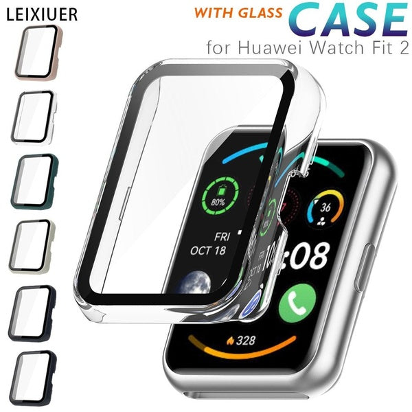 LEIXIUER Tempered Glass with PC Cover for HUAWEI Watch Fit 2 for HUAWEI Fit2 for Huawei Fit 2 Watch ，Full Screen Protector Bumper Glass Film Case Sma