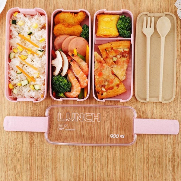 900ml Lunch Box 3 Layer Wheat Straw Bento Boxes Microwave Dinnerware Food Storage Container