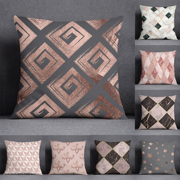 Rose Gold Geometry Series Pillow Gift Home Office Decoration Pillow Bedroom Sofa Car Cushion Cover Pillowcase (45 cm * 45 cm)