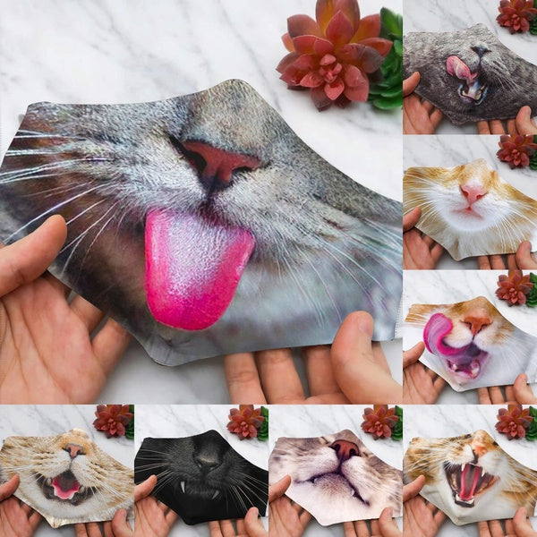 Cat Lover Gift Funny Cat Face Printed Mask Cat Facial Expression Cat Cosplay Face Mask Tongue Out Cat Mask Reusable Mouth Mask