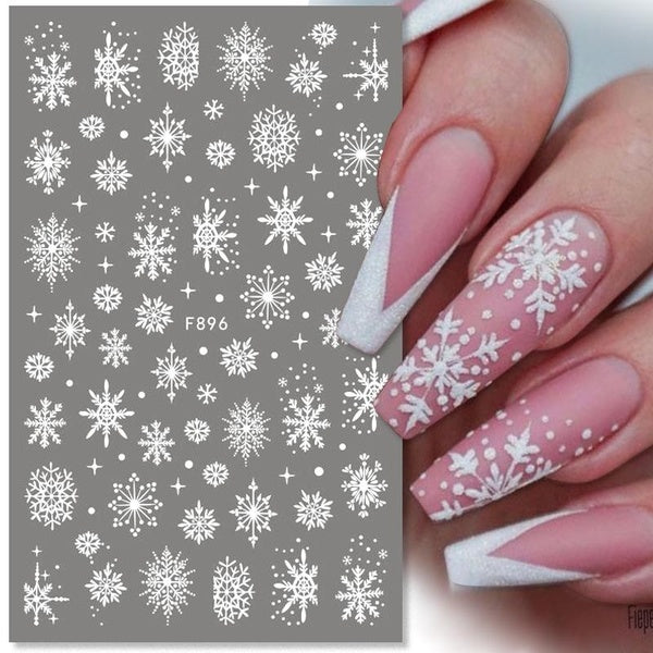 3D White Snowflake Nail Stickers Christmas Santa Design Self Adhesive Glitter Decals New Year Winter Gel Foils Sliders Manicure