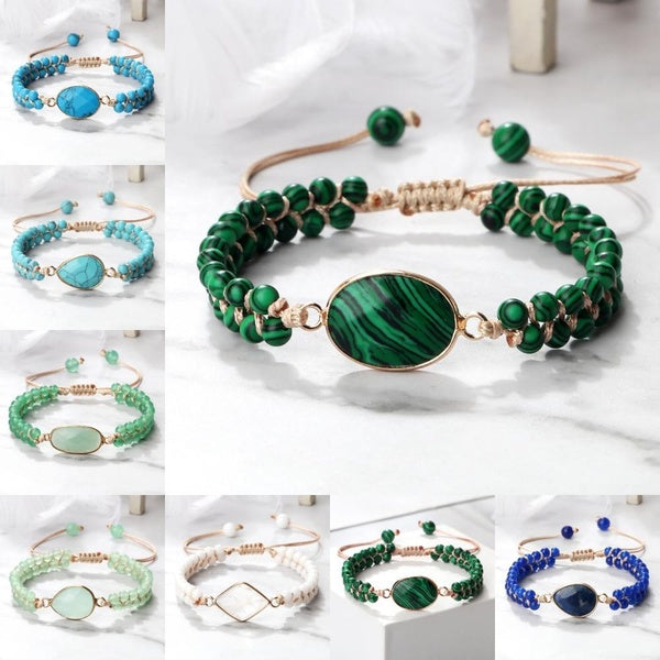 Adjustable 4mm Beads Bracelet Handmade Natural Stone Pendant Braided Rope String Thread Bangles for Women Men Yoga Wrap Bracelets