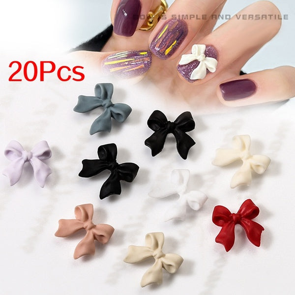 20Pcs Exquisite Matte Resin Bow Nail Diy Accessories Cute Nail Bow for Girls Nail Art Decorations