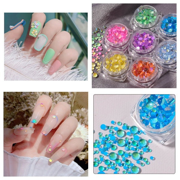 3D Candy Colors Mixed Sizes Mermaid Round Glass Crystal Beads AB Nail Art Rhinestones DIY Rhinestone Gem Stickers