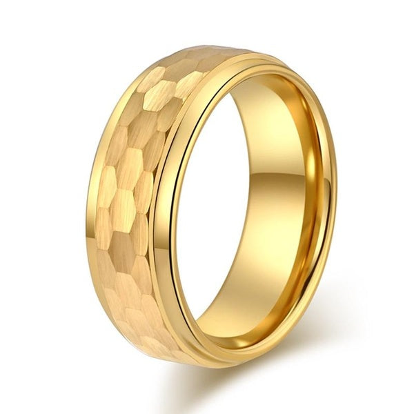 Femmes Hommes Style Simple Plaine Géométrique Martelé Multi-facettes Bague En Acier Tungstène avec Bord Étape Brossé Mat Confort Ajustement Anneaux E