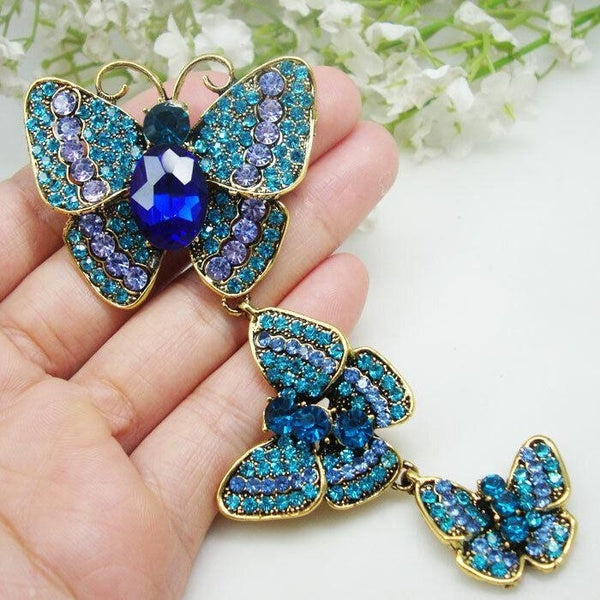 Cristal Broche Classique 3 Papillon Pendentif Femme Bleu Broche Broche Parti Bijoux