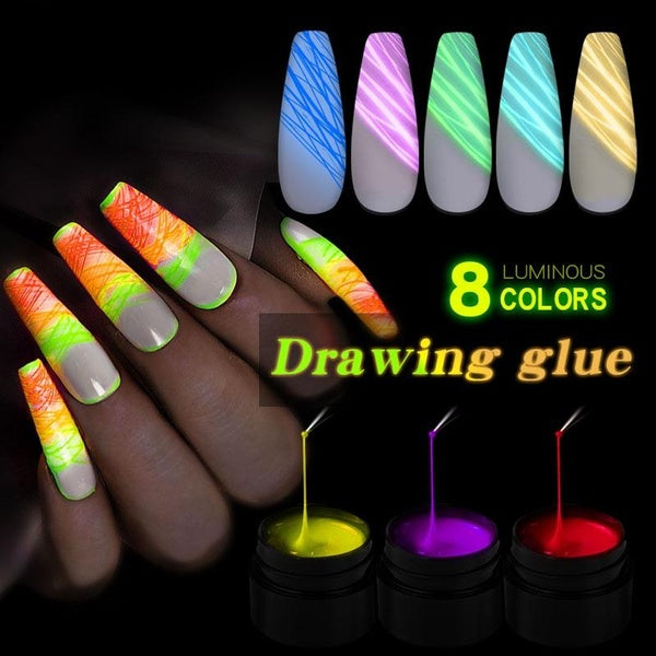 7ml Nail Art Drawing Gel Polish Neon Painting Silk Line Elastic UV Soak Off Glow in the Dark Lacquers Manicure