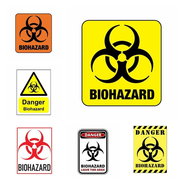 6Styles Biohazard Sign Sticker Warning Sign Sticker Decal Toxic Chemical Vinyl Sticker Decal Car Truck Window Wall Door 2Pack
