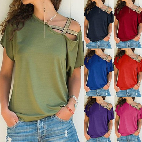 Women's Summer Short Sleeve Irregular T-shirts Ladies Fashion Casual Loose Blouses Female Solid Shirts