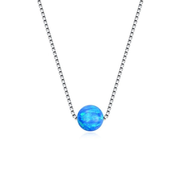 Sterling Silver 8mm Blue Round Opal Choker Necklace Box Chain Birthstone For Women Jewelry