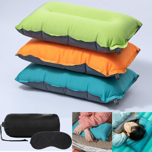 1 Set Inflatable Compact Travel Pillow Ultralight Self Inflating Travel Pillow with Storage Pouch Eye Mask for Camping Hiking Backpacking