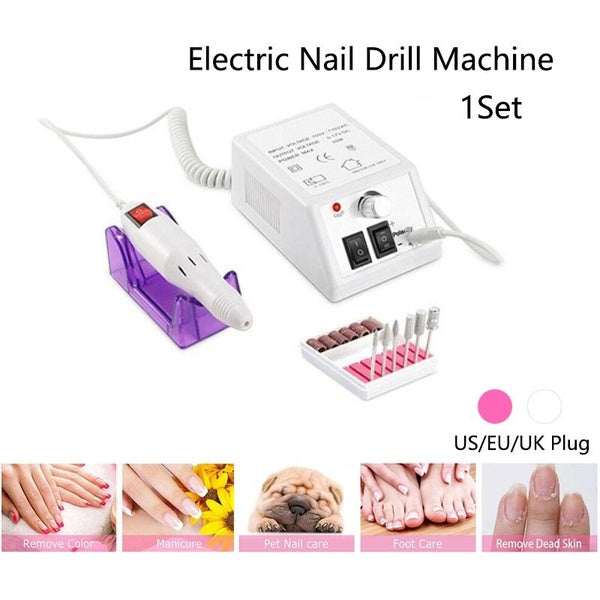 1Set Salon Electric Nail Drill Machine Professional Nail Art File Bits Manicure Pedicure Kit Nail Drill Pen Pen Polisher Tool US-EU-UK Plug