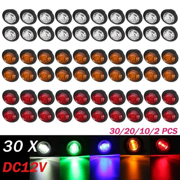 30-20-10-2 Pcs LED Side Marker Light DC12V RoundIndicator Lamp for Car Truck Trailer Caravan Van - Red-Amber-White
