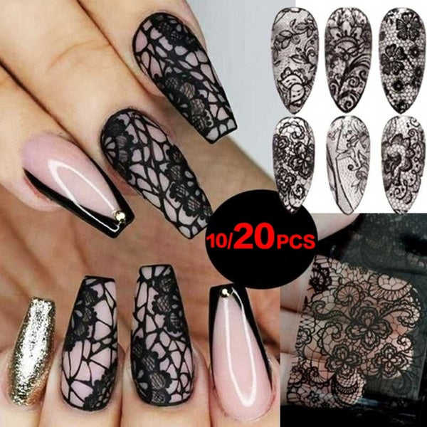 10-20Pcs Beauty DIY Art Tips Nail Art Decor Black White Nail Foil Set Starry Sky Nails Foil Sticker Transfer Paper Nail Art