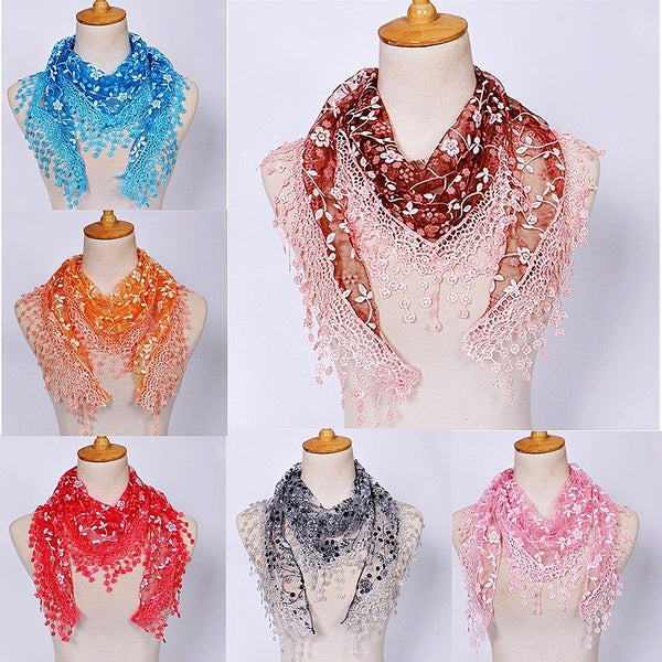 Fashion for Women and Girl Rose Shawl Scarves Scarf Lace Chiffon Triangle Bandage