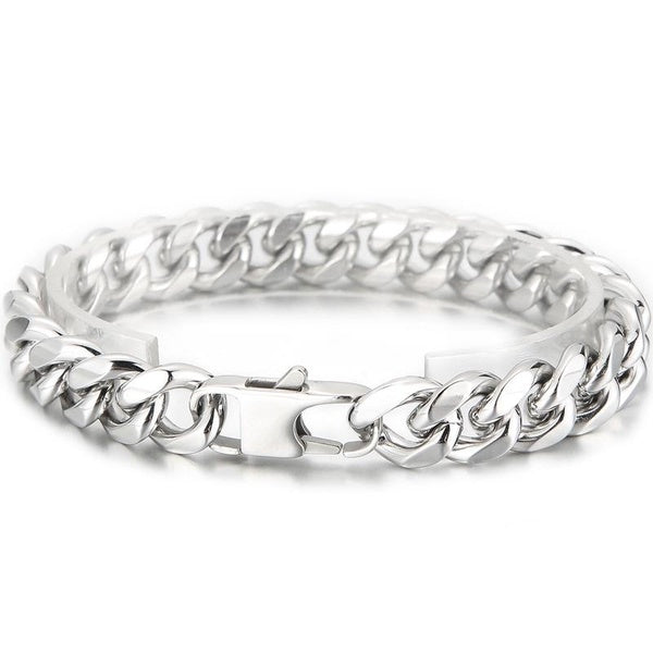 High Polished 12MM Width Curb Cuban Link Chain Bracelet for Men Gold Plated 316L Stainless Steel Mens Jewellery Accessories Bracelets