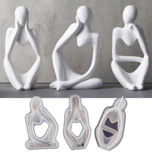 3 Artistic Abstract Thinker Statues Silicone Mold Candle Plaster Mold Resin Handmade Mold Crafts 2D Stereo Desktop Decoration Ornament