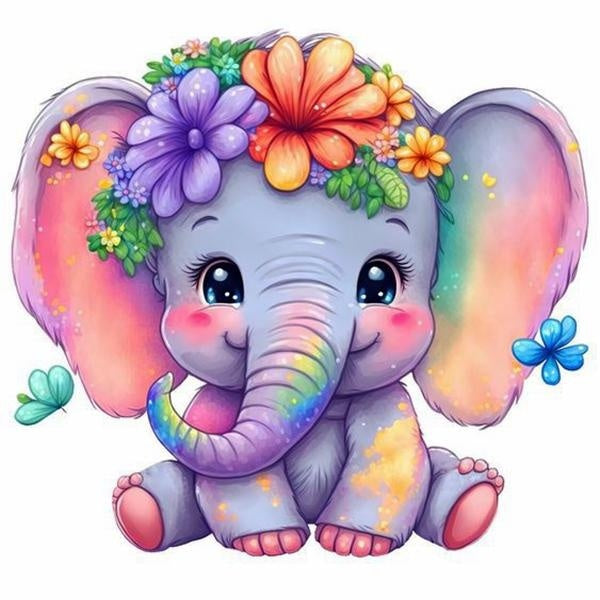 FIYO DIY 5D Cartoon Baby Elephants Diamond Painting Full Drill with Number Kits Home and Kitchen Fashion Mosaic Diamond Painting Canvas Wall Decorati