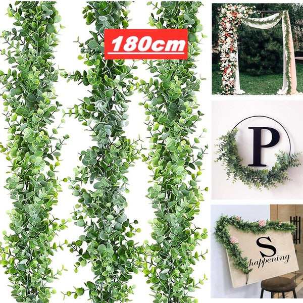 180cm Faux Eucalyptus Garland Plant Artificial Vines Hanging Eucalyptus Leaves Greenery Garland for Wedding Backdrop Arch Wall Decor UV Protected Ind